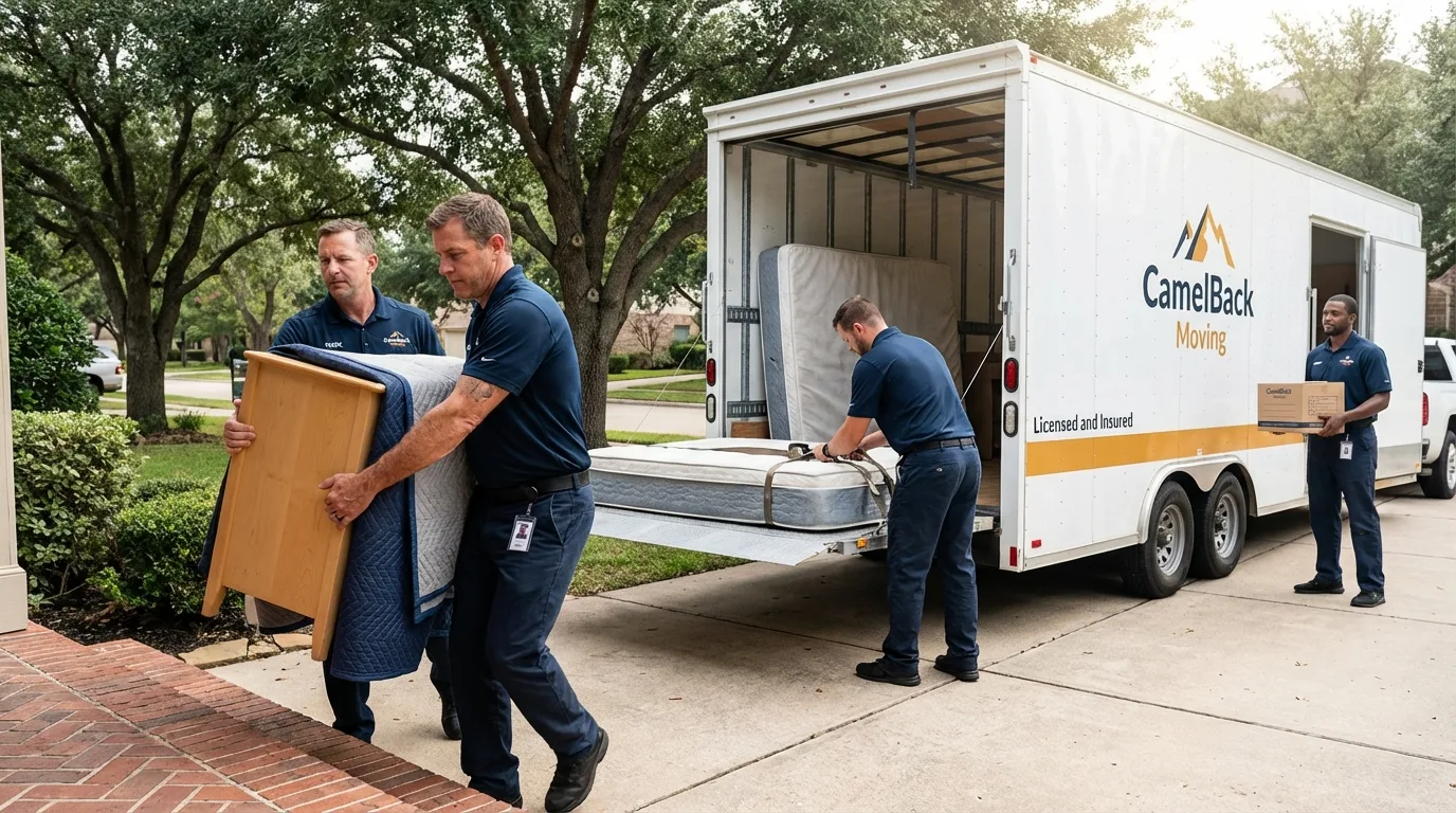 Crew loading residential truck for cross-state move from Woodville, OH