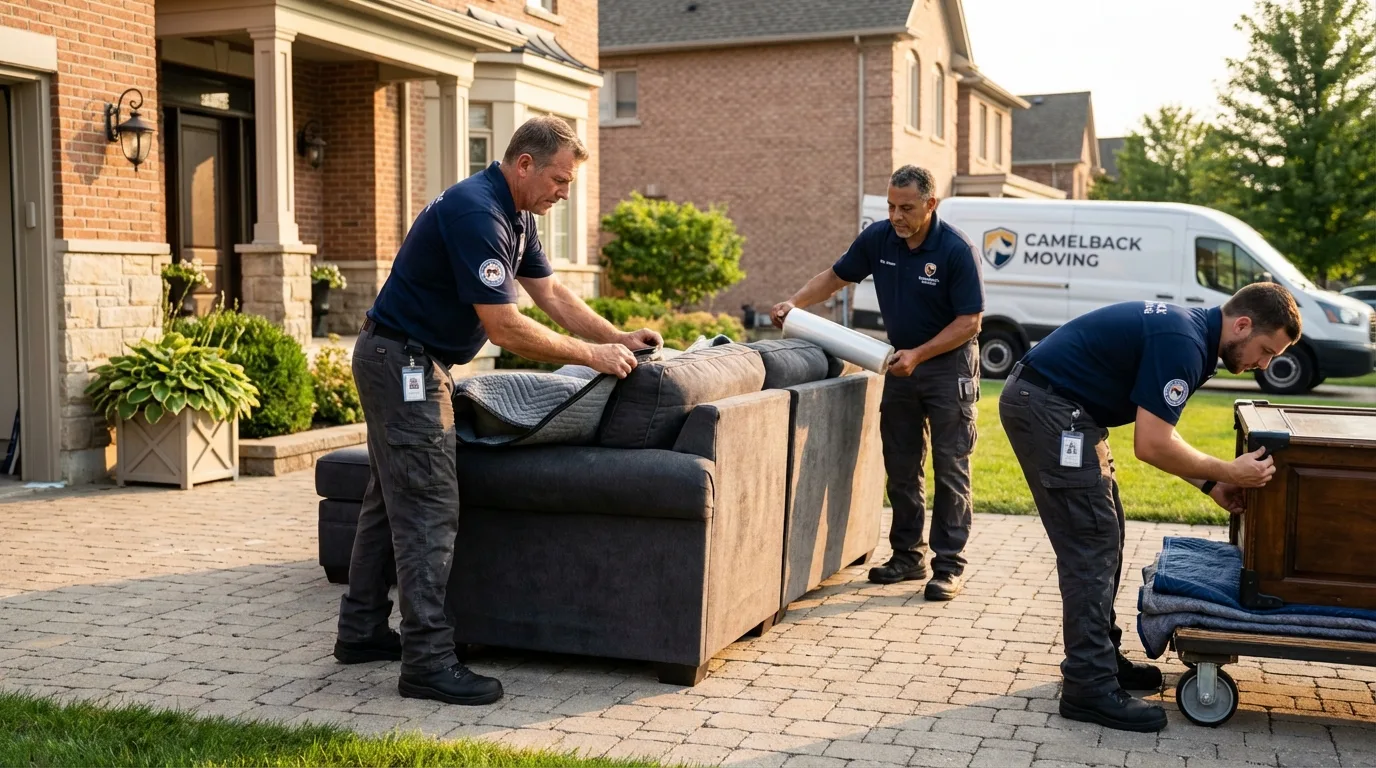 Large estate moving crew wrapping furniture in Woodville, OH