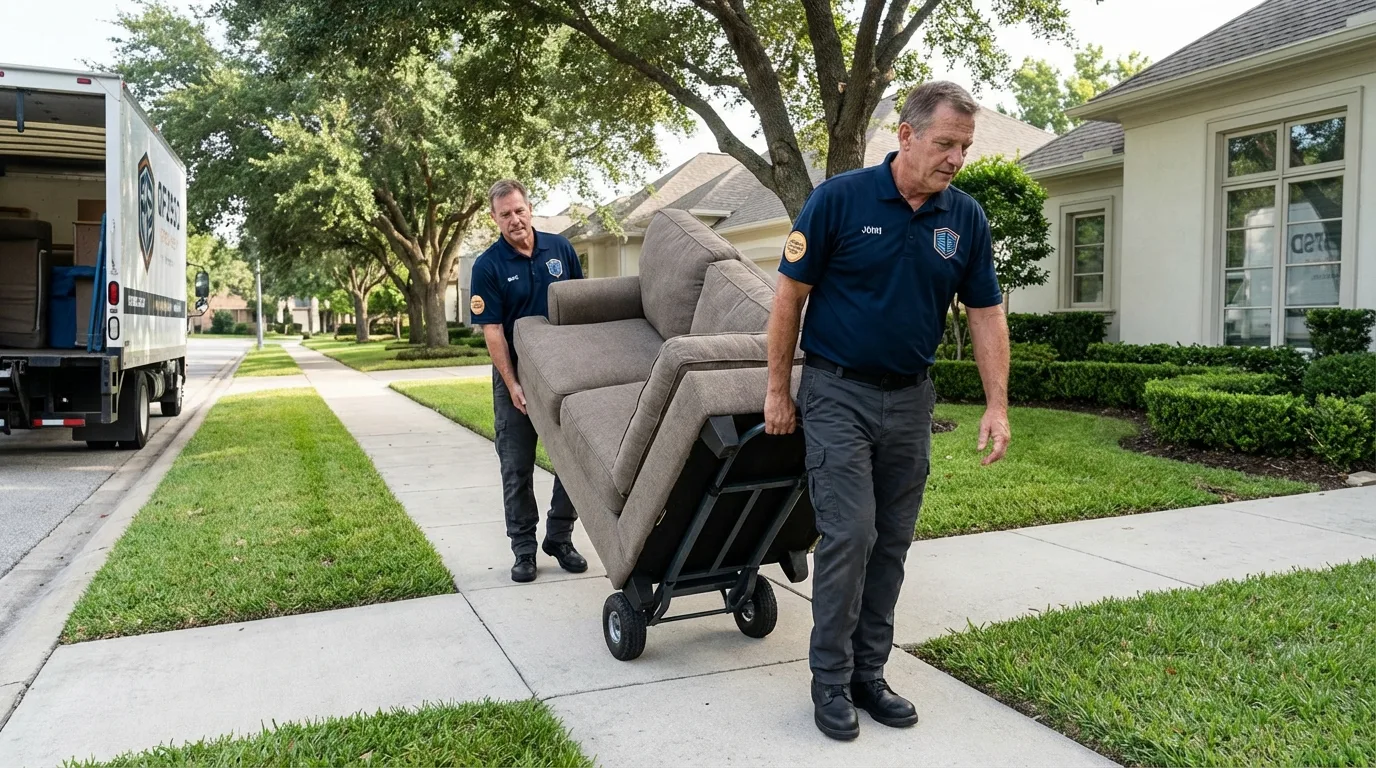 Local residential moving crew loading furniture in Woodville, OH